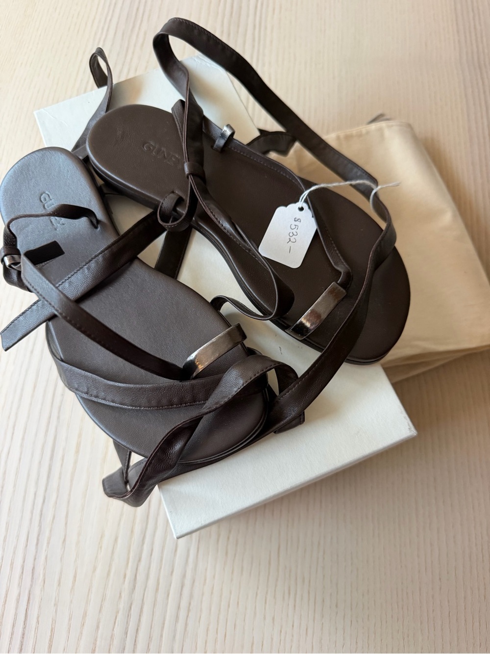 GUNEX Brunello Cucinelli Brown Leather Lace-Up Sandals EU 36.5 NIB $532